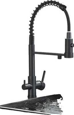 Obrázek produktu pro Dřezová kuchyňská baterie, dvojitá rukojeť, povrch z leštěné mosazi, matná černá barva