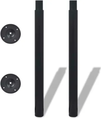 Two black telescopic table legs and two circular mounting plates are shown against a white background.