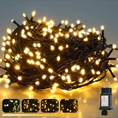LED-Lichtschnur 15m, 250 LEDs, 9 Modi, dimmbar, IP44, warmweiß-gelb