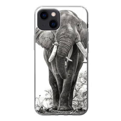 Produktbild von MuchoWow® Handyhülle Schutzhülle Hülle für iPhone 13 mini Elefant - Porträt - Tiere - Schwarz und weiß Silikon Softcase Handy Hülle - Softcase