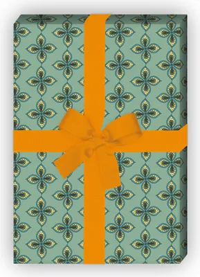 Produktbild von Elegantes Geschenkpapier mit Paisley Blüten, grün blau - G11500, 32 x 48cm