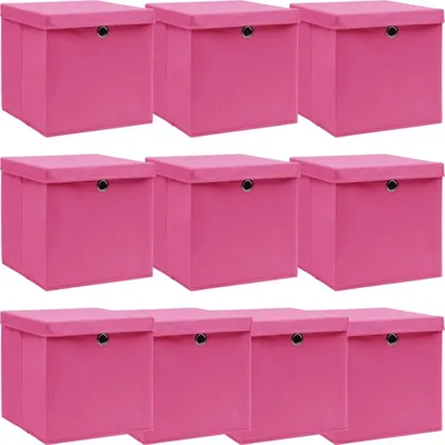 Obrázok produktu pre Úložné boxy s vekom 10 ks, ružové 32x32x32 cm, látka