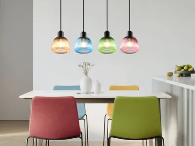 Produktbild von LED Pendelleuchte Hängelampe 4-flammig E27 Lampenschirm Bunt-Glas 150cm schwarz
