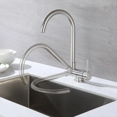 Produktbild von Wasserhahn Küche Klappbar Vor Fenster, 360° Drehbar Umklappbare Küchenarmatur Gebürstet, 304 Edelstahl Spültischarmatur, Lonheo, KTW
