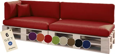 Produktbild von sunnypillow Palettenkissen für Palettenmöbel - 6er Set - Palettenauflage für Palettensofa für Haus Garten - Palettenpolster mit abnehmbarem Bezug für Europaletten - Rückenkissen & Sitzkissen Rot