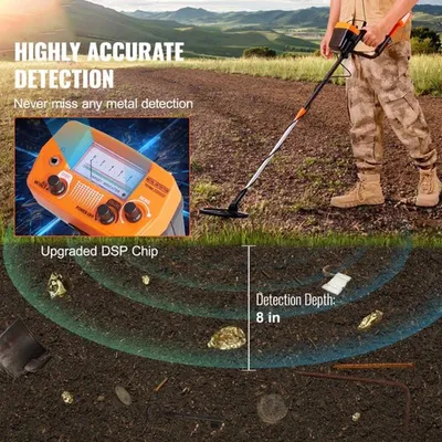 Obrázok produktu pre Detektor kovov pre dospelých - nastaviteľná rukoväť - 8 palcov vodotesná vyhľadávacia cievka - oranžová