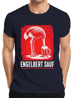 Productafbeelding van Engelbert Sauf Strauss Vogel Bier Handwerker Malle Party T-shirt voor heren, marineblauw, maat 3XL