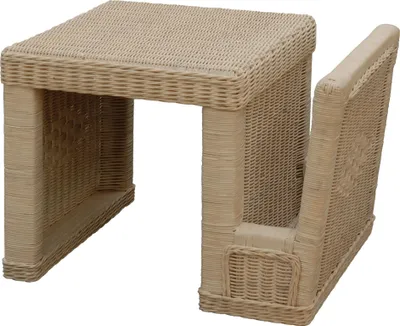 Produktbild von KRINES HOME Stabiler Zeitungs-ständer / Magazinsammler, Beistelltisch Couchtisch mit Ablage aus Rattan in der Farbe Vintage Weiss