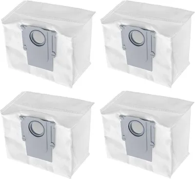 Four white vacuum cleaner dust bags with gray docking ports are arranged in a two-by-two grid against a white background.