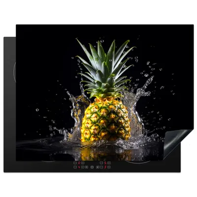 Produktbild von KitchenYeah© Herdabdeckplatte Ananas - Obst - Wasser - Pflanzen - Schwarz , 77x59cm, Küche Deko, Glaskeramikkochfeld Herdabdeckung, Abdeckplatte fùr Kochfeld