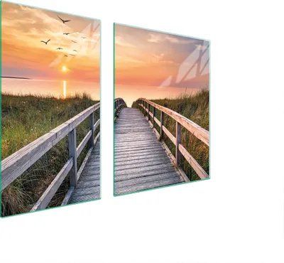 Produktbild von Herdabdeckplatten 2 teilig 100x52 Glaskeramikkochfeld Abdeckung Glas Schneidebrett Landschaft Sonne