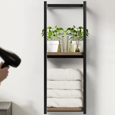Imagen del producto de Soporte para toallas - Estante para toallas de pared - De dos niveles - Diseño sencillo - Metal
