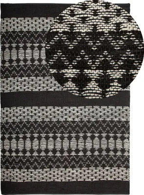 Produktbild von BELIANI Teppich Läufer Schwarz und Beige Echtleder 140 x 200 cm Kurzflor Abstraktes Design Handgefertigt Rechteckig Wohnzimmer Schlafzimmer Flur