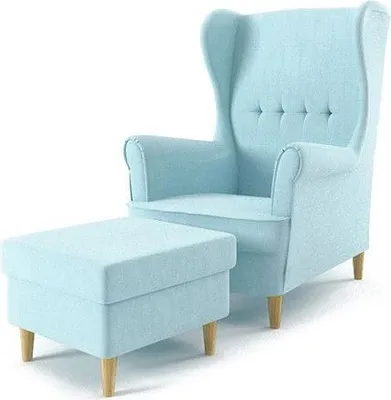Produktbild von Ohrensessel Milo mit Hocker - Farben zur Auswahl -Sessel für Wohnzimmer & Esszimmer Skandinavisch - Relax Sessel aus Webstoff - FARBE: HELLBLAU