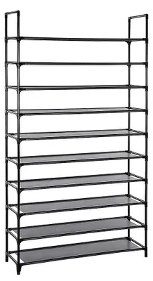 Produktbild von Schuhregal - Schuhständer mit 10 Ebenen - 100 x 30 x 176 cm - Metallgestell - Ablagen aus Vliesstoff - Schwarz