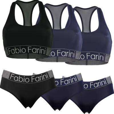 Produktbild von Fabio Farini - 3 Stück Damen Unterwäsche - nahtlose Sport-Bustier aus Baumwolle bügellos, mit Mesheinsatz im Rücken und Logo-Bund