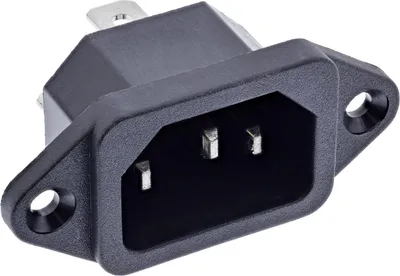 Zdjęcie produktu dla Gniazdo panelowe InLine® IEC-C14, czarne, z wtyczką 6,3 mm