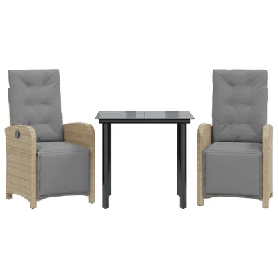 Image de vidaXL Ensemble Bistro 3 pièces avec coussins Beige Poly Rattan