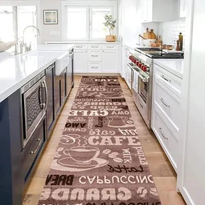 Produktbild von Küchenteppich Teppichläufer Coffee Modern Kaffee Design in Braun Beige Teppich für Lounge oder Küche, Maße:60x100 cm