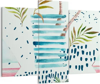 Produktbild von Bild auf Leinwand - Leinwandbild - Aquarell palme tropisch boot - 130x100cm - Wand Bild - Wanddeko - Leinwanddruck - Bilder - Kunstdruck - Wanddekoration - Leinwand bilder - Wandkunst - CB130x100-2956