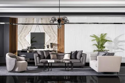 Produktbild von Moderner Wohnzimmer Set aus Textil in Grau mit Holzrahmen