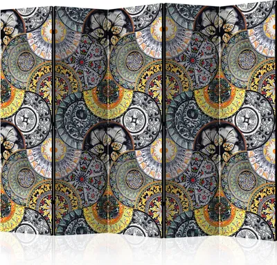 Produktbild von 5-teiliger Doppelseitiger Vlies Paravent - Painted Exoticism II 225x172 cm Muster o-C-0001-z-c