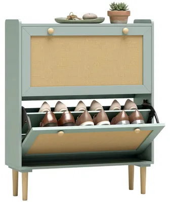 Imagen del producto de Zapatero HOMCOM con compartimentos abatibles y estantes ajustables, color verde claro