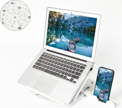 Produktbild von INF Verstellbarer Laptopständer mit Handyhalterung Weiß