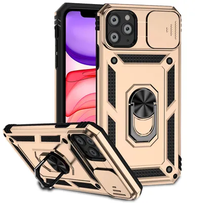 Immagine prodotto di Custodia per iPhone 11 Pro a doppio strato con cover fotocamera scorrevole e supporto ad anello Oro