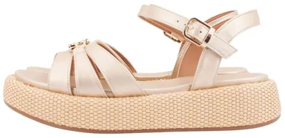 Zdjęcie produktu dla Tommy Hilfiger Jute TH Monogram Shiny Sandals, Sandały, Dziecko, Złoto, Klamra, Poliuretan (PU), 1 szt.