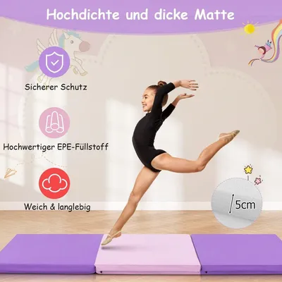 Image de Tapis de sol souple pliable avec 2 poignées tapis de gymnastique antidérapant 180 x 60 x 5 cm violet + rose