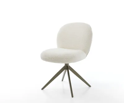 Produktbild von DELIFE Drehstuhl Nube-Flex Bouclé Weiß Kreuzgestell breit Effektfinish Titan 360° drehbar Taschenfederkern