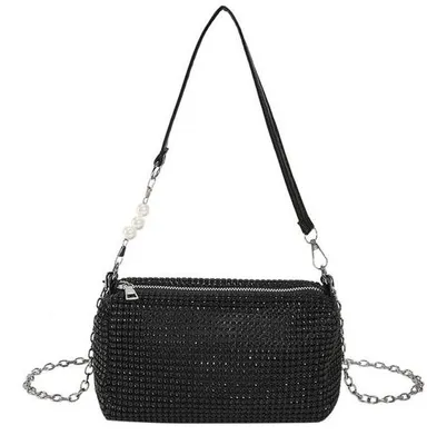 Productafbeelding van Glitter clutch, avondtas met ketting, zwart