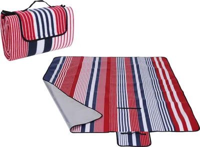 Produktbild von Picknickdecke XXL 200 x 200 cm mit Tragegriff Fleece wasserdicht wärmeisoliert Campingdecke aufrollbar von SONGMICS rot-blau GCM70R