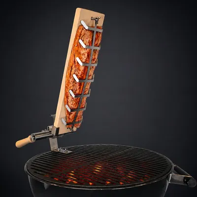 Produktbild von Flammlachsbrett 50x14 cm aus Buchenholz inkl. Edelstahlhalterung für Grillroste - stufenlos verstellbar