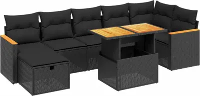 Produktbild von vidaXL 8-tlg. Garten-Sofagarnitur mit Kissen Schwarz Poly Rattan