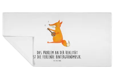 Produktbild von Mr. & Mrs. Panda Flauschtuch Fuchs Gitarre - Weiß - Geschenk, Sänger, Optimistisch, frottierhandtuch, Musik, kleines Handtuch, gesichtstuch, glücklich, 50x100, Singen