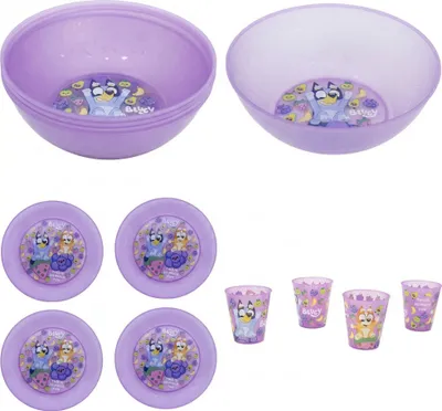 Produktbild von Bluey Bingo Kinder Geschirr-Set 12 teilig Becher Teller Schüssel
