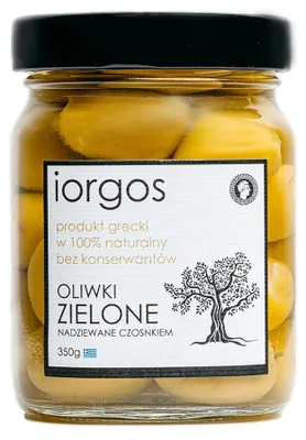 Produktbild von PREMIUM grüne Oliven - mit Knoblauch IORGOS, 350g