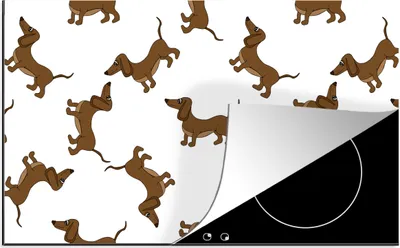 Produktbild von KitchenYeah© Herdabdeckplatte Muster - Hund - Dackel - Jungen - Mädchen - Kinder - Kinder , 89x51cm, Küche Deko, Glaskeramikkochfeld Herdabdeckung, Abdeckplatte fùr Kochfeld