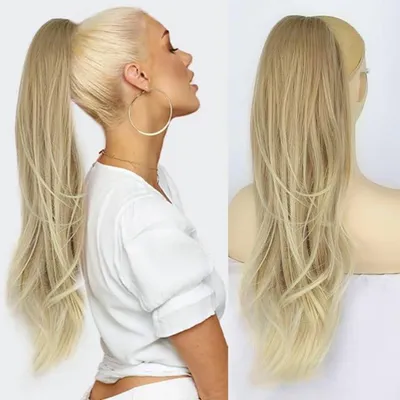Produktbild von Haarteil Pferdeschwanz Kordelzug Lang Glatt Wellig Kunsthaar 65cm Ombre Braun Blond