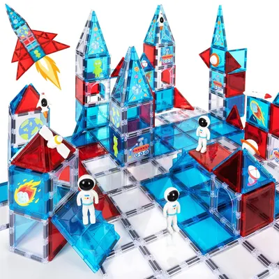 Produktbild von Set mit 43 magnetischen Bausteinen mit Weltraum-Motiv