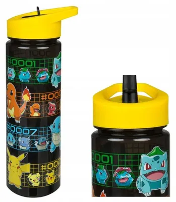 Produktbild von GROßE POKEMON-TRINKFLASCHE FÜR KINDER – WASSERFLASCHE MIT STROHHALM, SCHWARZ, 600 ML