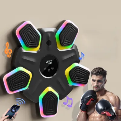 Produktbild von Boxsäcke, Boxstation, Musik Boxmaschine, wand montiertes Boxziel, 8 Lichtfarben, mit Handschuhe & Bluetooth, intelligentes Zähl-LED-Display, Schwarz
