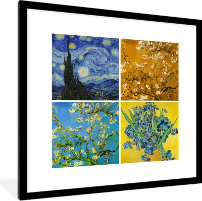 Produktbild von MuchoWow® Gerahmtes Poster Van Gogh - Sternennacht - Collage 40x40 cm - Poster mit Schwarzem Bilderrahmen Wandposter Rahmen Foto Bilder - Poster - Plakat im Rahmen