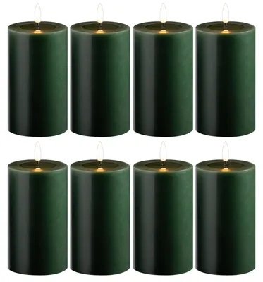 Produktbild von 8 Pack kleine LED Stumpenkerze mit Timer grün - 7,5cm ø 10cm Höhe - 2 AA Batterien nötig LED Echtwachskerze mit Flackereffekt flammenlose Stumpenkerze - LED Kerze schmal Weihnachtsbeleuchtung