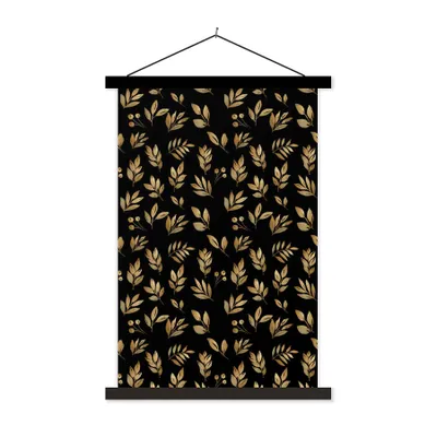 Produktbild von MuchoWow® Textilposter Blätter - Muster - Gold 120x180 cm mit schwarzem Rahmen - Fotos