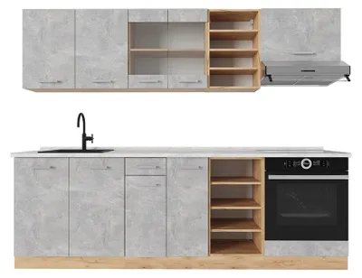 Produktbild von Küchenzeile Vicco R-Line Beton/Goldkraft Eiche 240 cm , AP Marmor, Model 53936