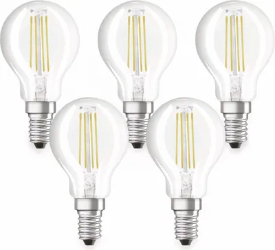 Produktbild von Osram LED Leuchtmittel 5er Pack Tropfenform P40, E14, 4W, warmweiß, klar