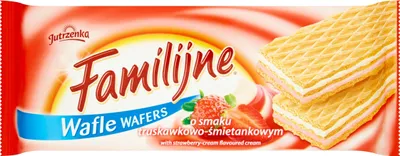 Zdjęcie produktu dla Familijne Wafle o smaku truskawkowo-śmietankowym 180 g